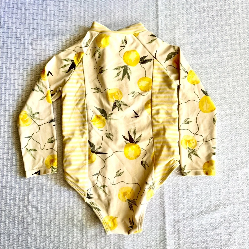 Jessica Simpson Toddler Girl Lemon Print Ruffle Rash Guard‎ Swimsuit Yellow 24M